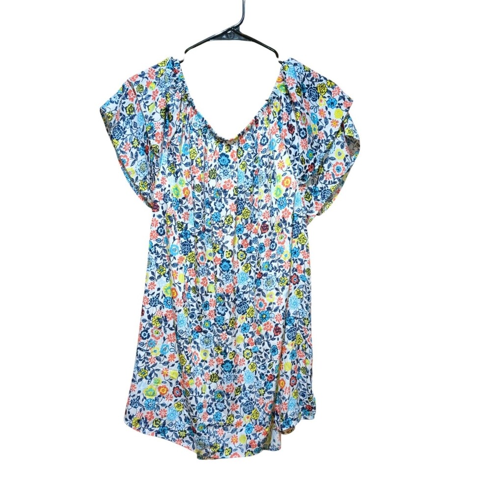 Terra & Sky Womens Top Size 1X Ruffle Sleeve Off Shoulder Floral